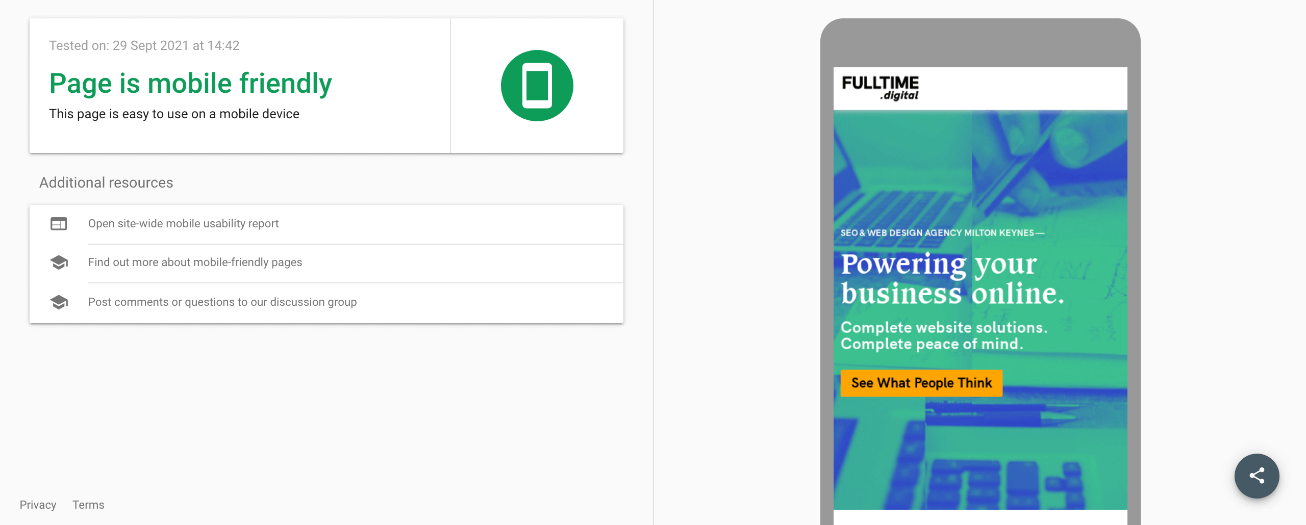fulltime digital mobile friendly website test